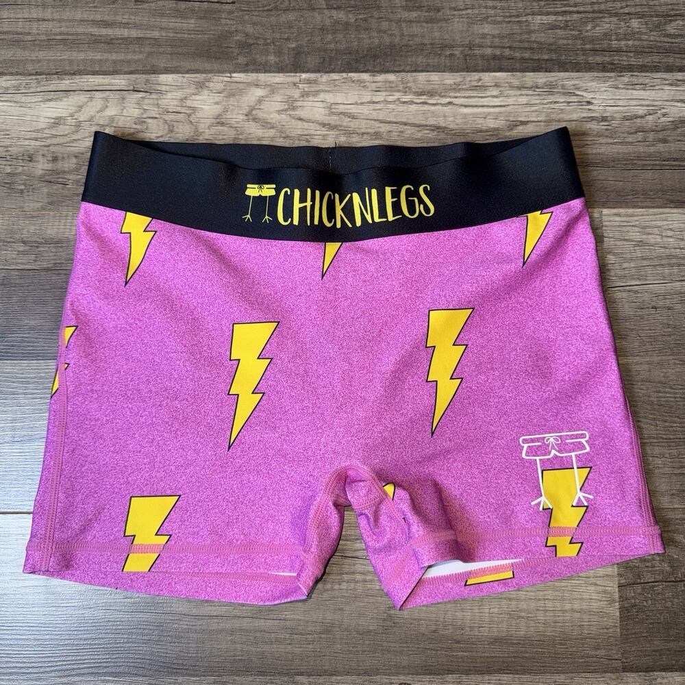ChicknLegs Women’s Small 4” Pink Lightening Bolt Lined Running Shorts